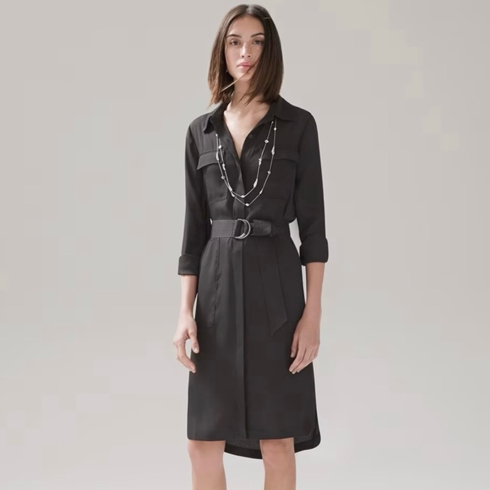 White House Black Market Black Soft Utility Long Sleeve ShirtDress Size L